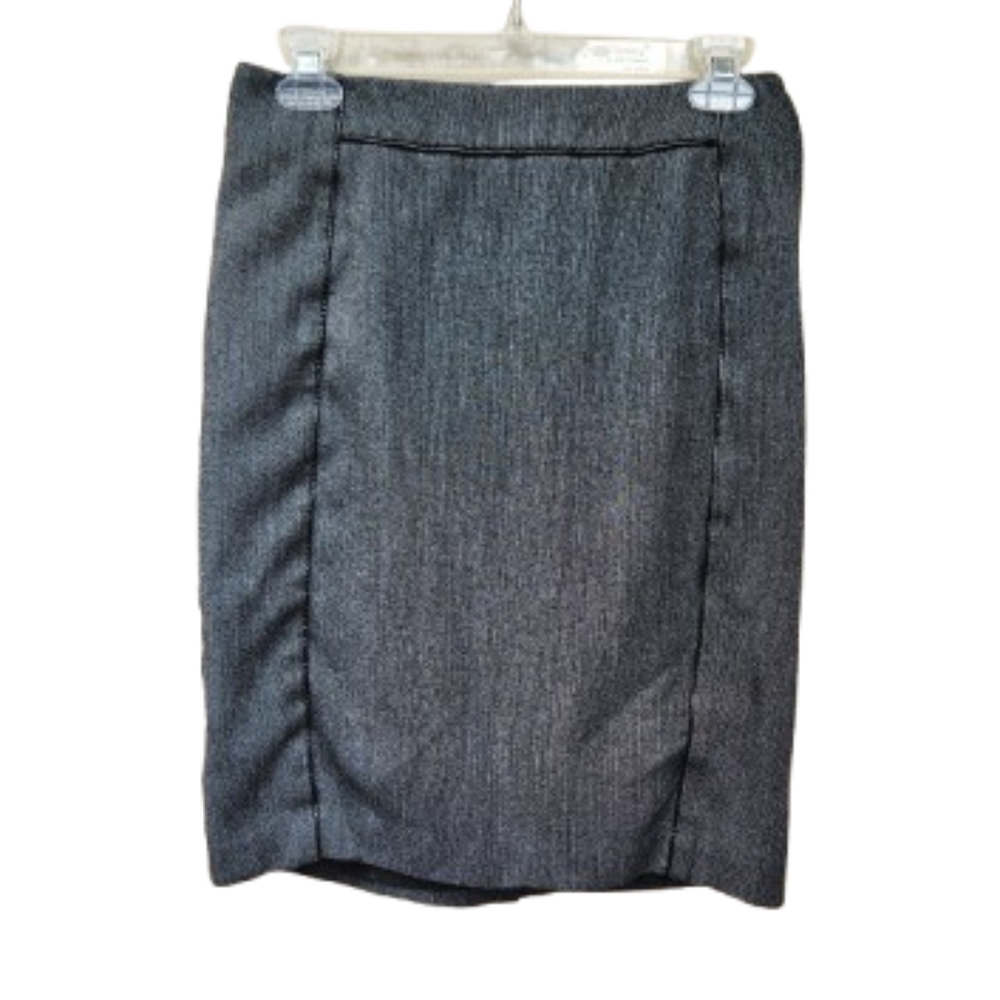 Worthington Petite Black Straight Skirt Tweed Look Faux Leather Trim